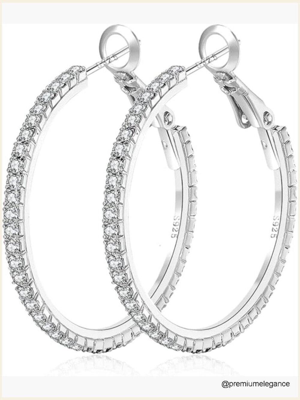 Large Rhinestone Hoop Earrings Sterling Silver CZ Cubic Zirconia Hoops 20-70mm